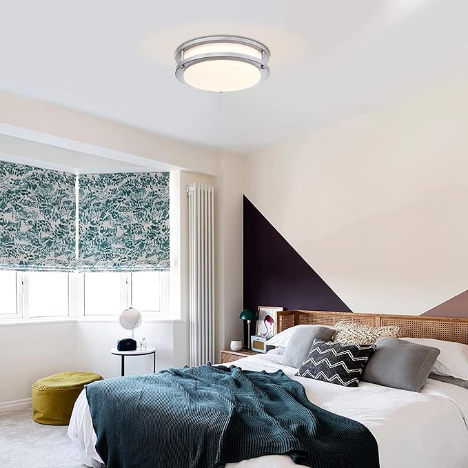 2 Pack Brushed Nickel Ceiling Light, 10 Inch LED Ceiling Light Fixture for Bathroom,17W, 2700K/3000K/3500K/4000K/5000K Adjustable Ceiling Lighting for Bedroom Kitchen Hallway Living Room