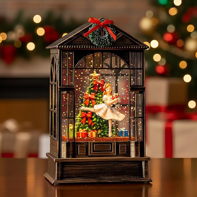 Christmas Snow Globe, Lighted Christmas Tree Clara &Nutcracker Scene, Musical Snow Water Lantern Swirling Glittering Holiday Decoration and Gift for Family Children or Friends