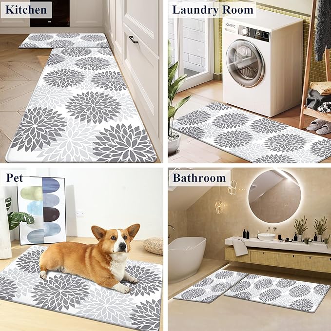 HEBE Anti Fatigue Kitchen Rug Sets 2 Piece Non Slip Kitchen Mats for Floor Cushioned Kitchen Rugs and Mats Waterproof Comfort Standing Mat Runner for Kitchen,Home Office,Sink,Laundry