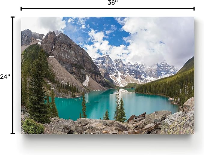 Renditions Gallery Canvas Nature Artwork Banff Valley Snowy Mountaing Range along the Lake Hanging Prints for Living Room Office Walls - 24"X36" LT08