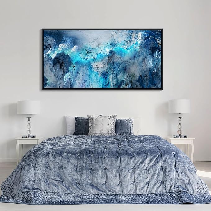 Mofutinpo Large Abstract Canvas Art | Framed Modern Contemporary Wall Decor for Living Room, Bedroom, and Office | Blue Abstract Wall Pictures| Home Decorations Artwork for Walls 24 ×48in