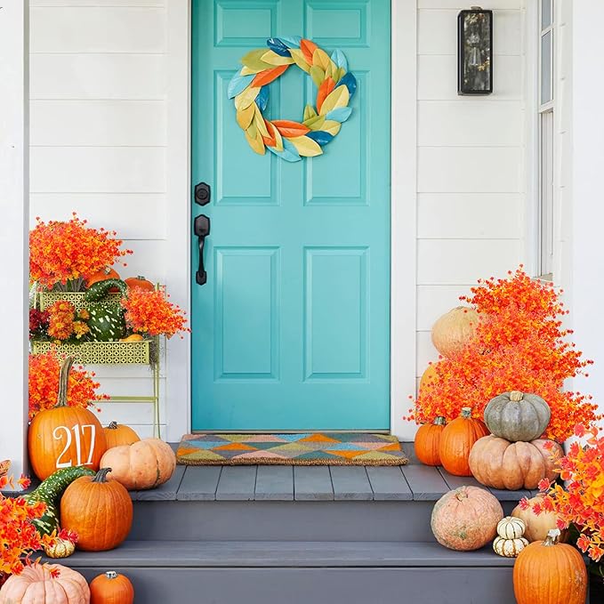 Artificial Fall Flowers, Fake Outdoor UV Resistant Autumn Plants for Home Kitchen Christmas Festival Thanksgiving Autumns Decoration(Gold Yellow)