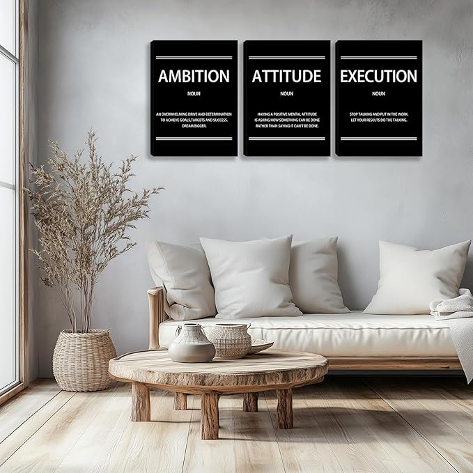 Motivational Wall Decor Paintings Inspirational Office Wall Decor Posters Prints 3 Pieces Bedroom Decor Living Room Office Canvas Picture Wall Painting Home Decoration Framed Artwork (36''W x 16''H)