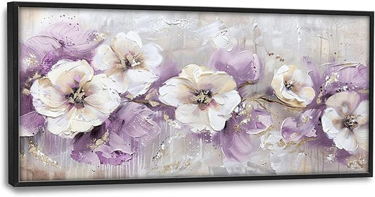 Large Wall Art for Living Room Framed, Purple Flower Wall Decor Pictures, Abstract Floral Canvas Print Painting, Aesthetic Artwork Bedroom Office Home Decor 60"x30"