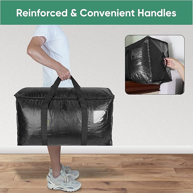 BALEINE 4-Pack Oversized Moving Bags with Reinforced Handles, Heavy-Duty Storage Tote for Clothes, Moving Supplies (Black, 4-Pack)