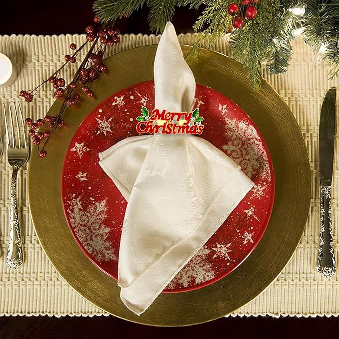 KPOSIYA Christmas Napkin Rings Set of 12,Napkin Rings Holders for Christmas Dinning Table Setting-Wedding Receptions, Christmas, Thanksgiving and Home Kitchen for Casual or Formal (Hun he Ring 12)