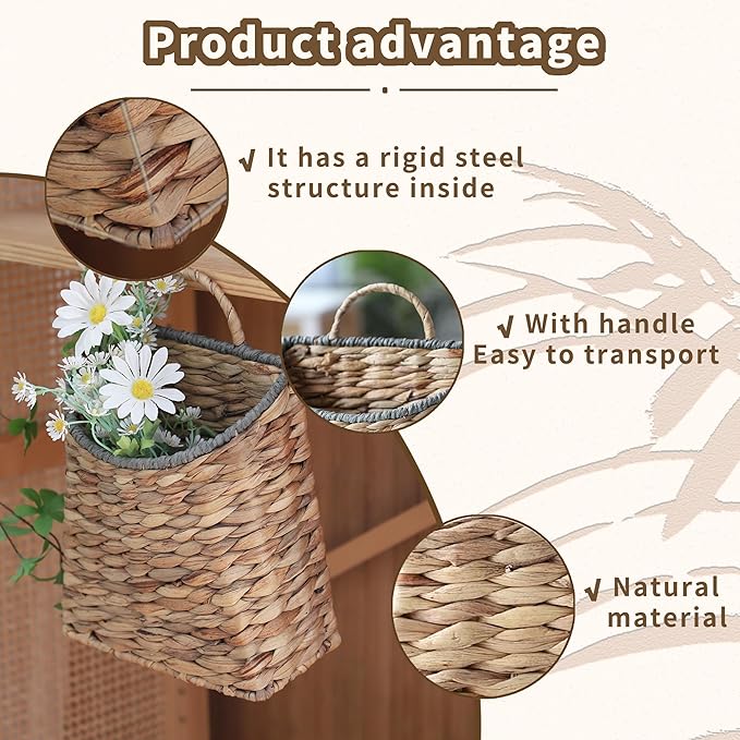 GYASVWU Woven Hanging Basket Water Hyacinth Hanging Wall Basket Wicker Handmade Baskets for Garden Farmhouse Home (Paper rope mouth)