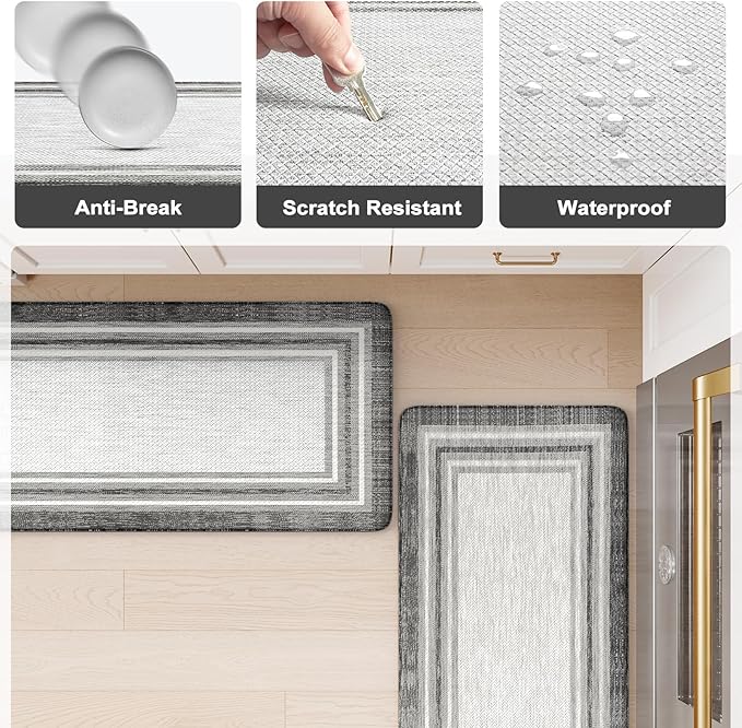 KIMODE Anti Fatigue Kitchen Mats,Non Slip Farmhouse Kitchen Rugs Sets of 2,17"x59"+17"x29" Waterproof Kitchen Mat for Floor,Cushioned Standing Mat for Office,Laundry,Sink,Desk,Grey