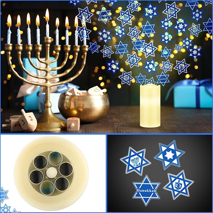 Hanukkah Flameless Candle Chanukah Decoration Projector Light Blue LED Candle Battery Operated Night Light with Remote and Timer Wedding Table Decor Hanukkah Birthday Jewish Chanukah Party