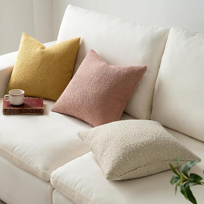 MIULEE 18x18 Inch Decorative Pillow Covers for Couch Bed Set of 2 Textured Boucle Neutral Throw Pillows Blush Pink Accent Solid Cushion Pillowcase Cozy Soft Sofa Livingroom Home Decor