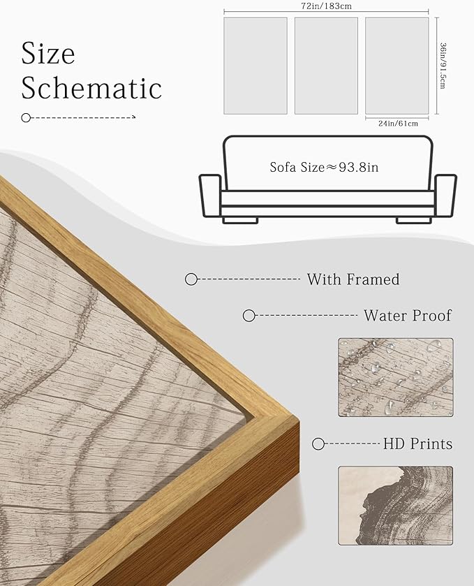 KUVIOKE Boho Vintage Antique Tree Wall Art Framed Neutral Retro Tree Rings Wood Prints Rustic Nature Illustrations Bedroom Living Room 24x36in (Natural Framed)