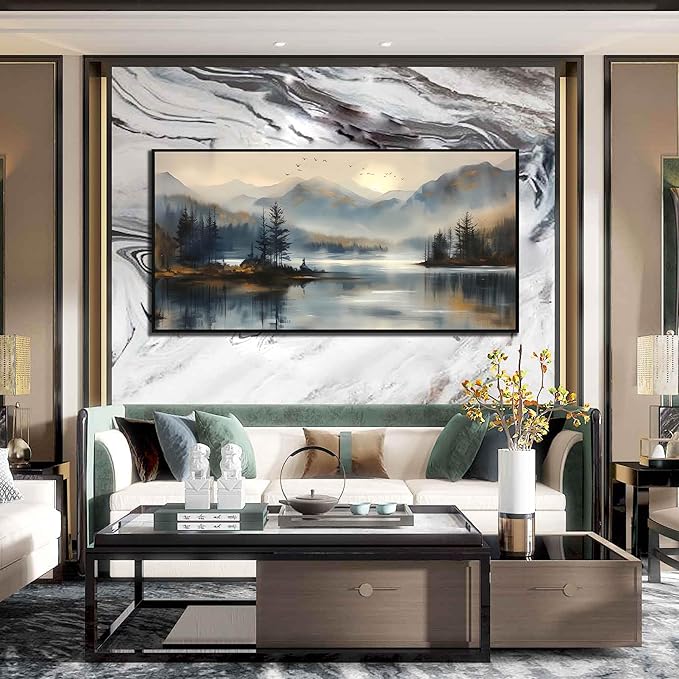 Landscape Wall Art for Living Room - Mountain Art Wall Decor for Office - Large Picture Frames for Wall Size 29" x 59"