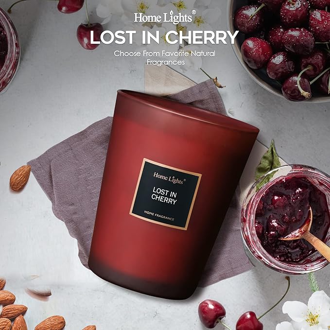 HomeLights Highly Scented Candles, Big 33.3 oz for Home, Natural Soy Aromatherapy Candles, Smokeless Long Lasting 130 hrs with 3 Cotton Wicks, Candles Gifts for Women & Men - Lost in Cherry
