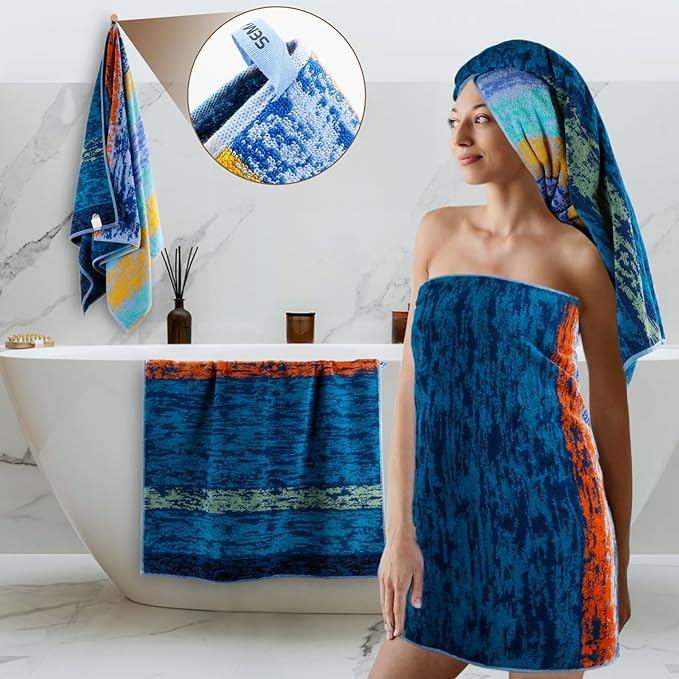 SEMAXE Luxury Bath Towel, 100% Cotton Towel with Hanging Loop and Smart Tag, Soft & Absorbent Bathroom Towel, Gift Box Packaging, 55" L x 27" W