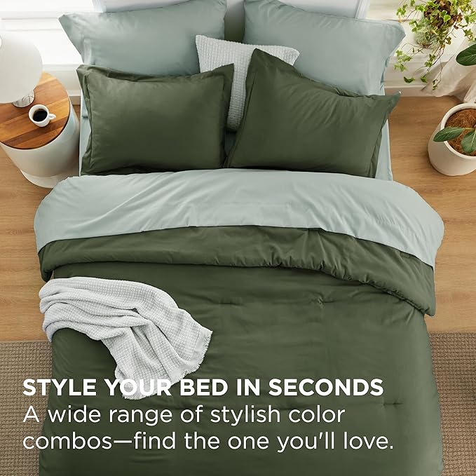 Bedsure Full Size Comforter Set - 7 Pieces Olive Green Full Bedding Set for All Seasons, Boho Contrasting Design Bed in a Bag with Comforter, Sheets, Pillowcases & Shams