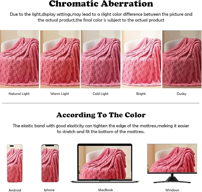 NEWCOSPLAY Super Soft Throw Blanket Coral Pink Premium Silky Flannel Fleece 3D Checkered Lightweight Bed Blanket All Season Use (Coral Pink Checkered, Throw(50"x70"))