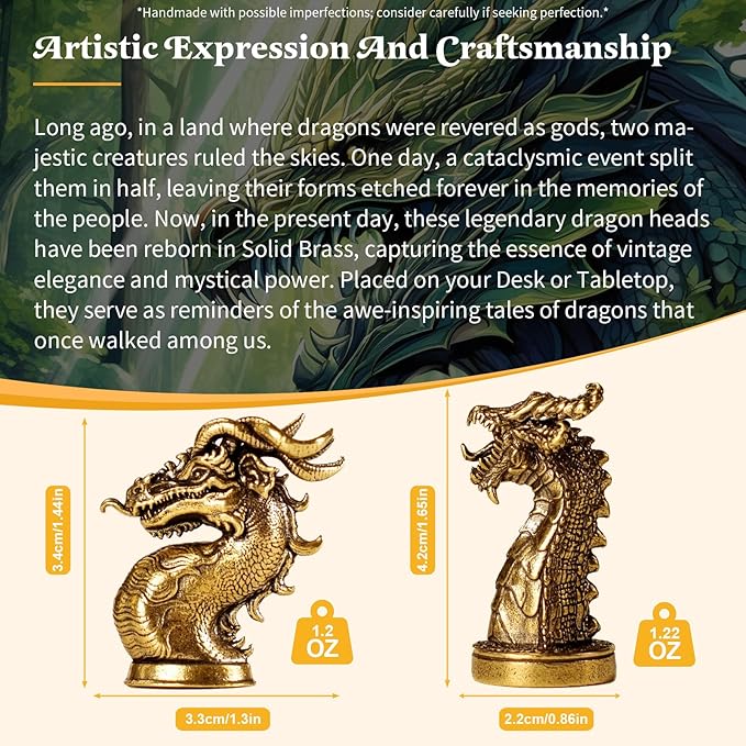 Retro Half-Body Dragon Head Ornament - 100% Handcrafted Solid Brass Desk Decor | Vintage Style Collectible Art Piece for Home & Office | Unique Gift for Fantasy Lovers, Mythical Tabletop Sculpture