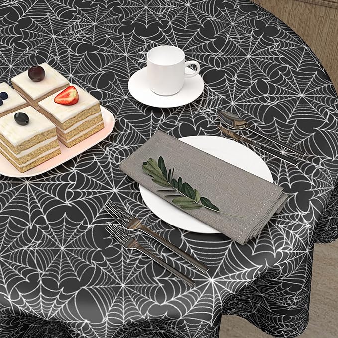 Halloween Tablecloth Round 60 Inch Halloween Black Spider Web Table Cloth Halloween Haunted House Table Decorations Halloween Holiady Decorative Table Cover for Kitchen Dining Room Holiday Party