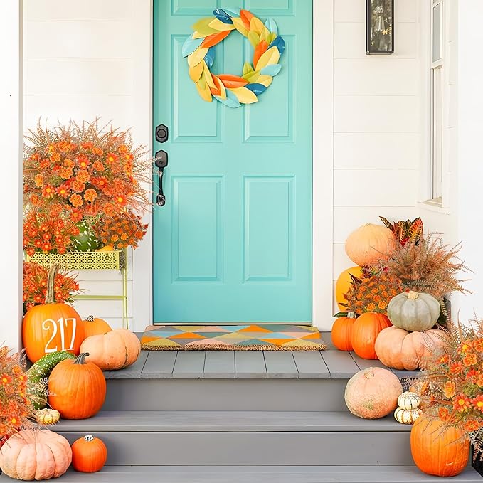 16 Pcs Fake Fall Flowers Outdoor Fall Artificial Flower Arrangements Faux Fall Outdoor Plants Decorations for Home Porch Pathway Window Box Mantel Harvest Thanksgiving