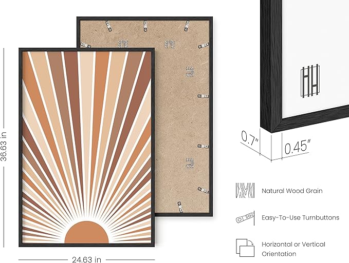 HAUS AND HUES Boho Art Prints Sun Wall Decor - Sun Art Print Boho Posters and Prints Art Wall Decor Rainbow Colored Sunshine Wall Art Prints (Black Frame, 24x36)