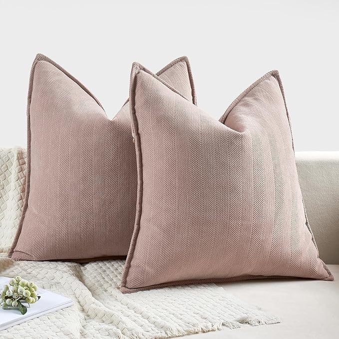 MIULEE Pack of 2 Blush Pink Decorative Pillow Covers 26x26 Inch Soft Chenille Luxurious Couch Throw Pillows Farmhouse Cushion Covers Euro Shams with Elegant Design for Sofa Bed Living Room Home Decor