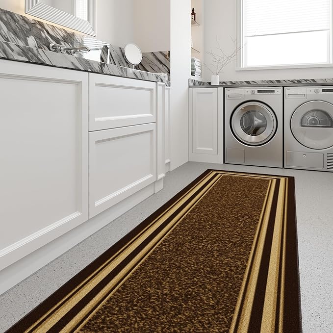Ottomanson Hallway Runner Rug 2'7" x 9'10" Non Slip Border Area Rugs Easy to Clean Laundry Rug Runner Durable & Pet Friendly Floor Carpet Runners for Hallways Entryway Living Room Kitchen, Brown