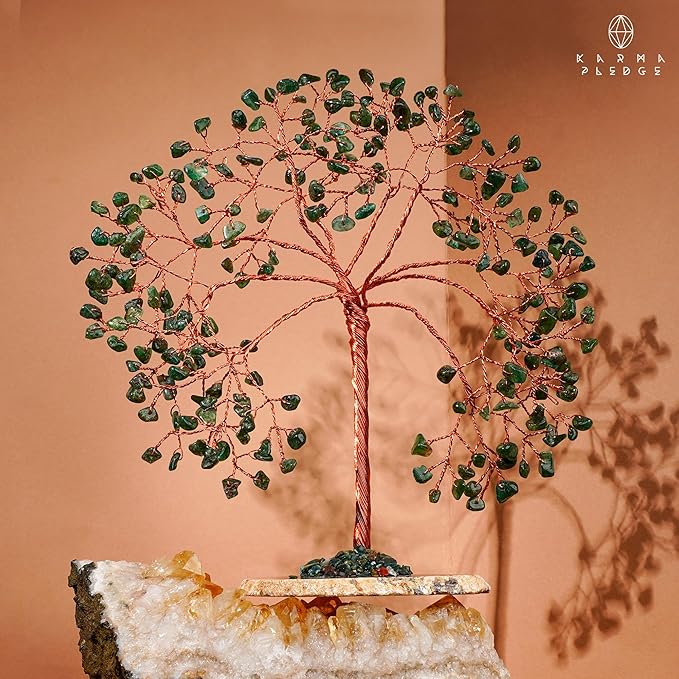 Crystal Tree Home and Office Decoration, Green Aventurine Healing Stones Handmade Crystal Decor Tree of Life for Positive Energy, Good Luck, Money and Spiritual Gifts for Women