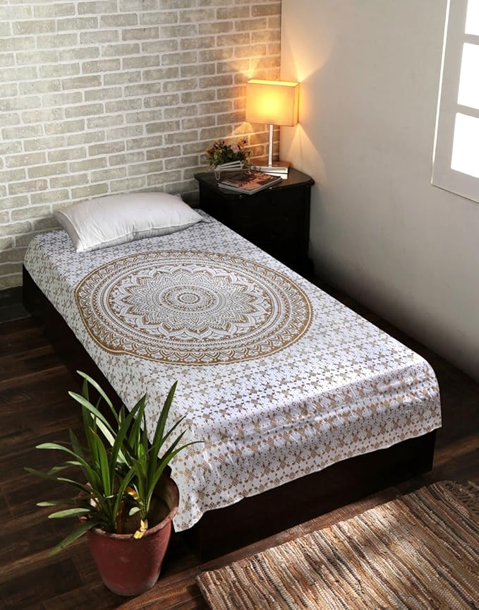 RAJRANG Golden Mandala Tapestry Wall Hanging Bohemian Ombre Art Hippie Bedroom and Living Room Boho Decor Cotton Tapestries Twin 84x54 Inches