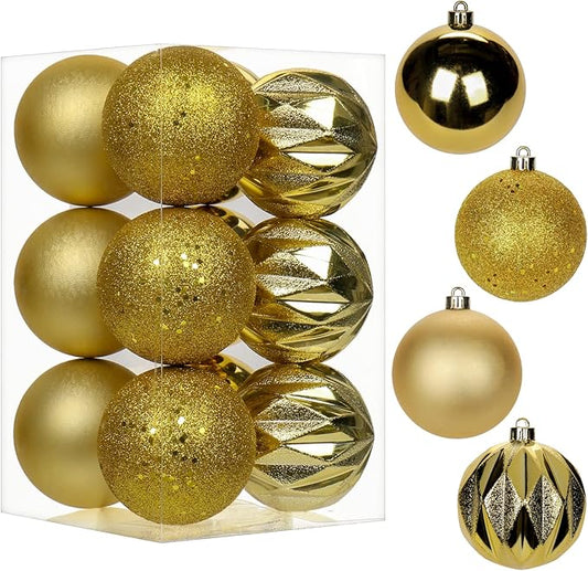12PCS 3.15" Christmas Ball Ornaments Shatterproof Gold Christmas Tree Decorations Xmas Tree Balls Halloween Ornaments Décor