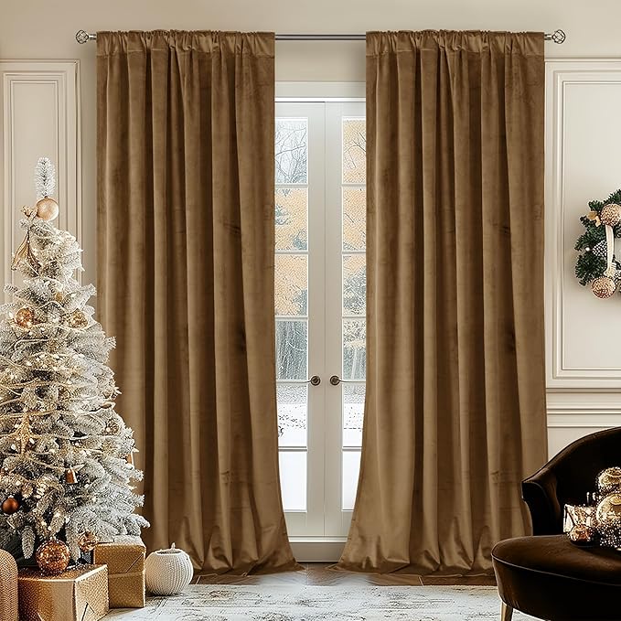 BGment Bronze Brown Velvet Curtains for Bedroom, Thick Thermal Insulated Room Darkening Curtains Noise Reduce Back Tab and Rod Pocket Window Panels for Living Room, Set of 2 Panels, 52 x 120 Inch