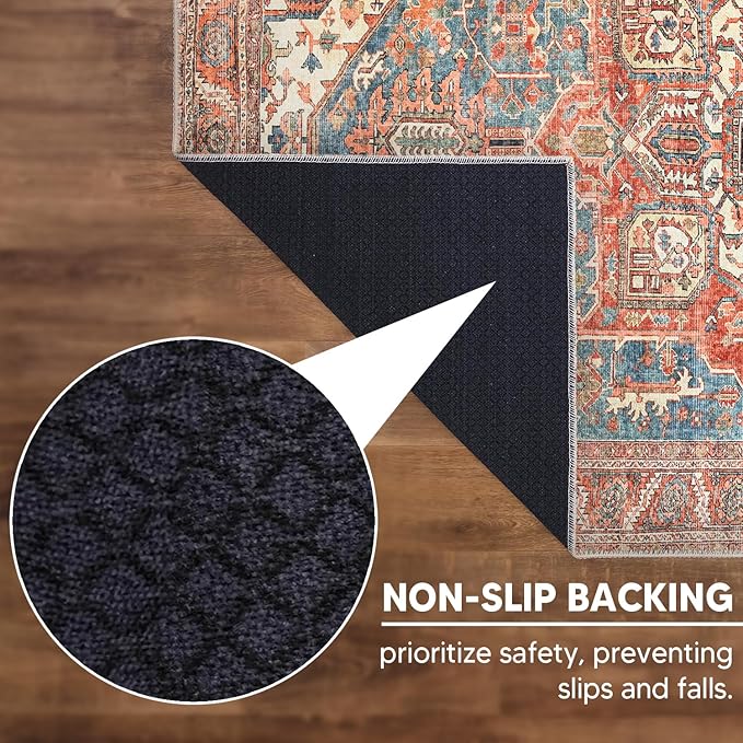 Keen Home Design 8x10 Rug - Machine Washable Area Rug with Non-Slip Backing, Ideal for Living Room, Dining Room, Bedroom - Vintage, Easy Clean, Durable, Low Pile Rug - (8' x 10')
