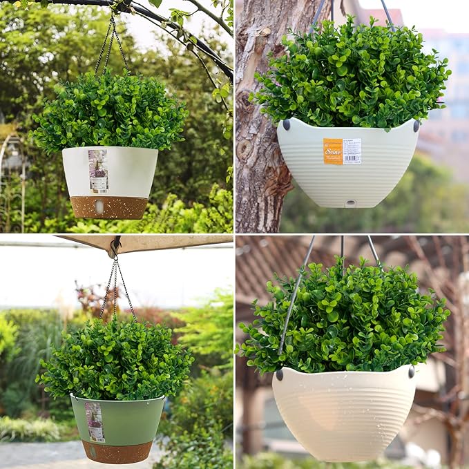 Lnoicy Artificial Greenery Plants Outdoor UV Resistant Fake Plants Boxwood Shrubs Grass,10 Bundles for Farmhouse Home Garden Office Patio Backyard Wedding and Indoor Outdoor Decoration