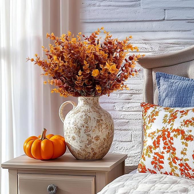 20 Bundles Artificial Fall Flowers for Outdoors Fall Decorations - UV Resistant Fake Mums Faux Plant Plastic Flowers Gardens Porch Fireplace Home Indoor Autumn Thanksgiving Decor(Brown Eucalyptus)