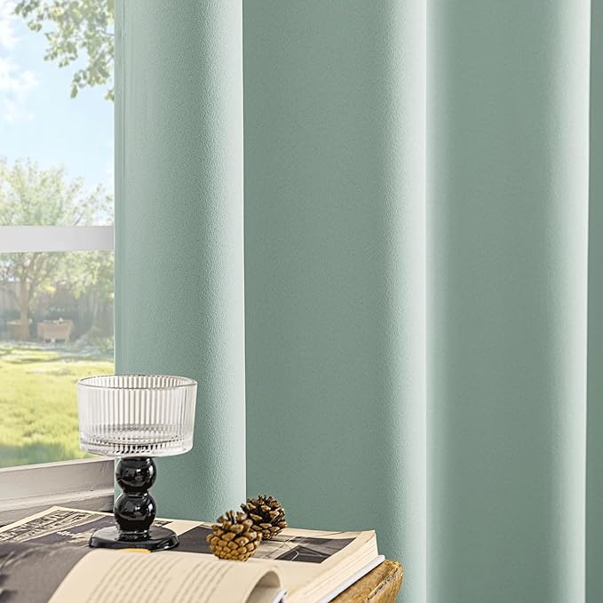 Beauoop 100% Blackout Curtains 54 Inch Long 2 Panels for Bedroom Living Room Seafoam Green Solid Room Darkening Thermal Insulated Soundproof Energy Saving Grommet Top Window Treatment Drapes,52x54
