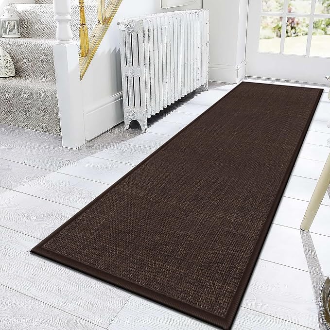 GOYLSER Non Slip Carpet Runners for Hallway, Absorbent Bathroom Rugs Non Slip Washable, 2x10 Natural Jute Long Hall Runners, Deep Brown