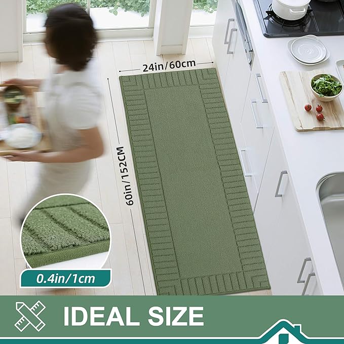 BEQHAUSE-Kitchen-Rugs-Non Slip-Kitchen-Mats-for-Floor Machine Washable Kitchen Rugs Absorbent Kitchen Carpet with TPR Non Skid Backing,Green, 24”x60”