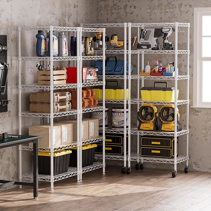 SINGAYE 6 Small Wire Shelves Kitchen Pantry Close Home Organizers and Storage Bathroom Shelf Laundry Room Organization Adjustable Book Metal Garage Shelving Unit