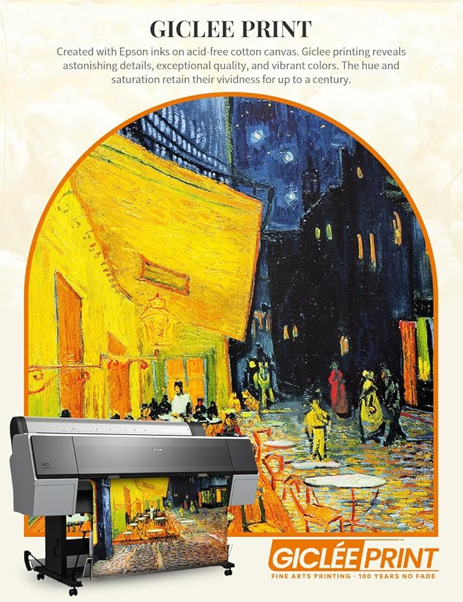 DECORARTS - Cafe Terrace At Night by Vincent Van Gogh Art Reproduction. Oversize Solid Wooden Frame Matching with Giclee Prints Canvas Wall Art. Total framed size: 43x35