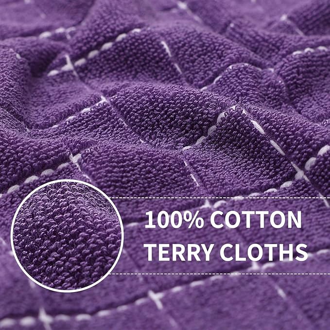 Homaxy 100% Cotton Terry Kitchen Towels(Purple, 13 x 28 inches), Checkered Designed, Soft and Super Absorbent Dish Towels, 8 Pack