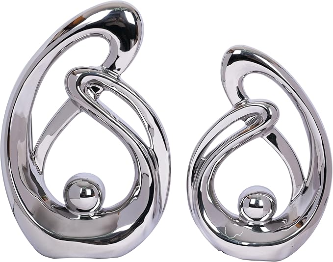 2 Pcs Silver Decor Sculpture Table Decorations Ceramic Decor Mid Century Modern Decor Statue and Figurine Centerpieces for Living Room Dining Room Kitchen Fireplace Shelf Office Coffee Table Decor
