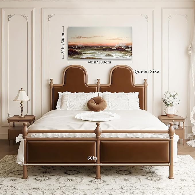 crmotu Sunset Large Wall Art, Coastal Landscape Canvas Painting, Ocean Scenery Vintage Art Prints, Seascape Aesthetic Pictures Wall Decor Living Room Bedroom Office, Rustic Farmhouse Decor 20"X40"