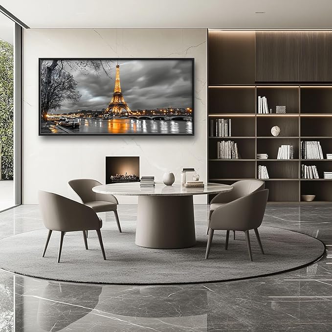 Eiffel Tower Large Framed Wall Art Black and White Pictures Oversized Wall Decor City Landscape Canvas Print Painting Aesthetic Modern Artwork for Living Room Bedroom Office Bathroom Home Decor 60L"x30W"