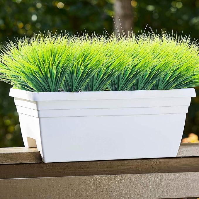20 Bundles Artificial Outdoor Plants, Fake Wheat Grass Greenery Shrubs UV Resistant Faux Plastic Plants Garden Porch Window Box Décor (Grass)