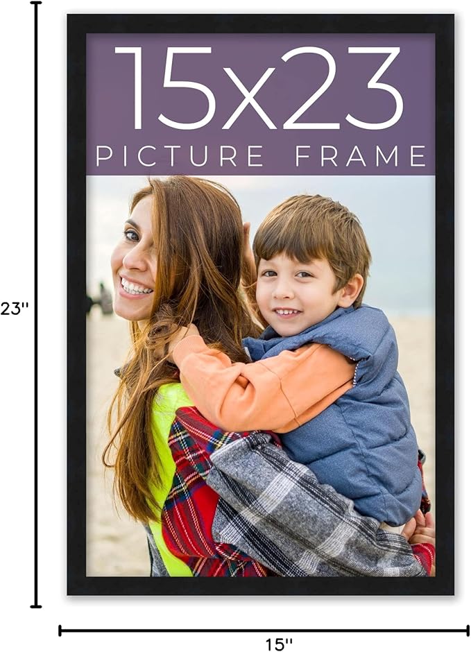 15x23 Frame Black Real Wood Picture Frame Width 0.75 Inches | Interior Frame Depth 0.5 Inches | Noir Classique Mid Century Photo Frame Complete with UV Acrylic, Foam Board Backing & Hanging Hardware