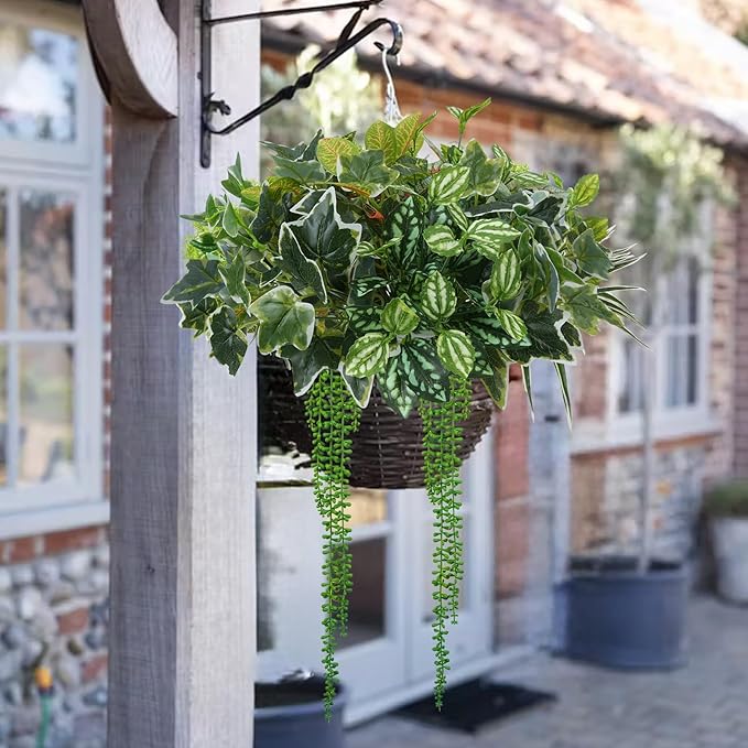 GTIDEA 17 Bundles Outdoor Artificial Plants UV Resistant Fake Greenery Stems Faux Shrubs for Indoor Outside Hanging Front Porch Patio Garden Window Box Home Decor