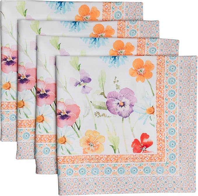 Maison d' Hermine Cloth Napkins Set of 4 100% Cotton Everyday Reusable Square Napkins Cloth Washable, Dinner, Party, Wedding, Restaurant, Spring/Summer (Summer Whisper, 20" x 20")
