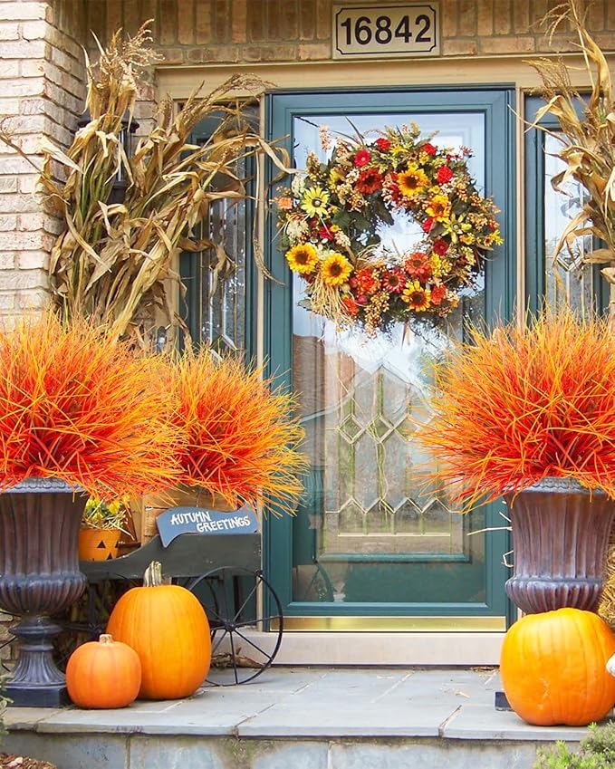 36 Pcs Artificial Fall Grass Plants Outdoor Faux Fall Flowers UV Resistant Autumn Grass Fake Greenery Shrubs Decor for Home Table Centerpiece Party Garden Window Box Thanksgiving Harvest