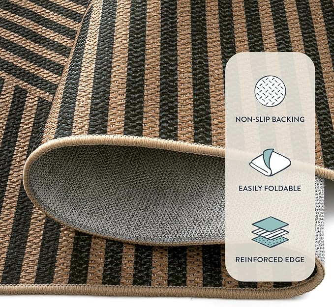 Lahome Modern Geometric Outdoor Easy Jute Rug, 3x5 Indoor Outdoor Rugs for Living Room Black Entryway Carpet, Farmhouse Washable Non Slip Carpet for Patio Courtyard Bedroom