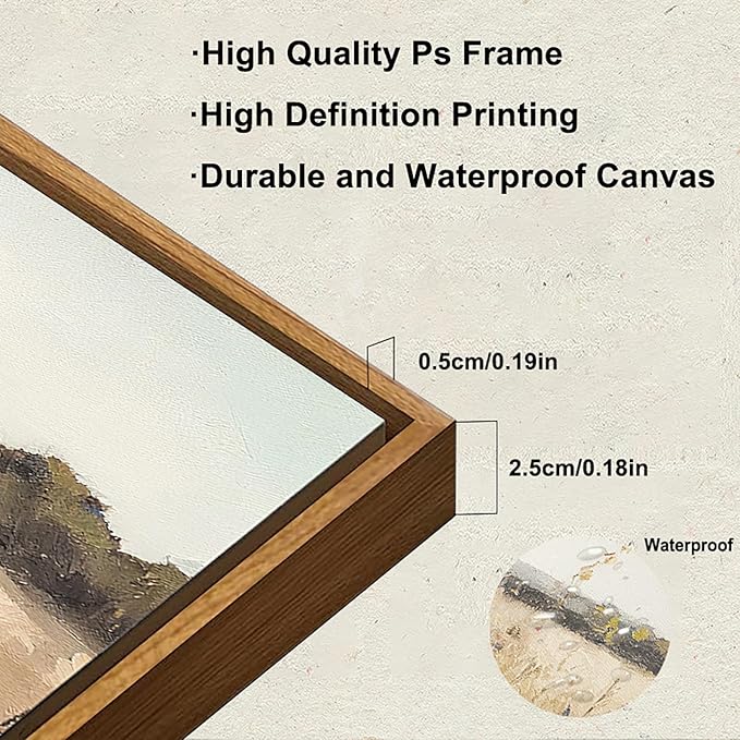 KBKBART Framed Vintage Wall Art Prints, Retro European Country Autumn Wildflower Field Landscape Canvas Painting Farmhouse Decor, Rustic Antique Framed Canvas Wall Art for Bathroom, Bedroom, Living