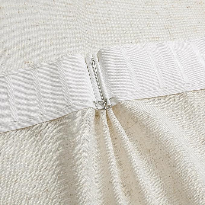 Neutral Linen Semi Sheer Curtains 96 Inches Long, Cream Beige Flax Light Filtering Drapes for Living Room, Modern Farmhouse Window Treatments, Natural Pinch Pleat Curtain with Hooks